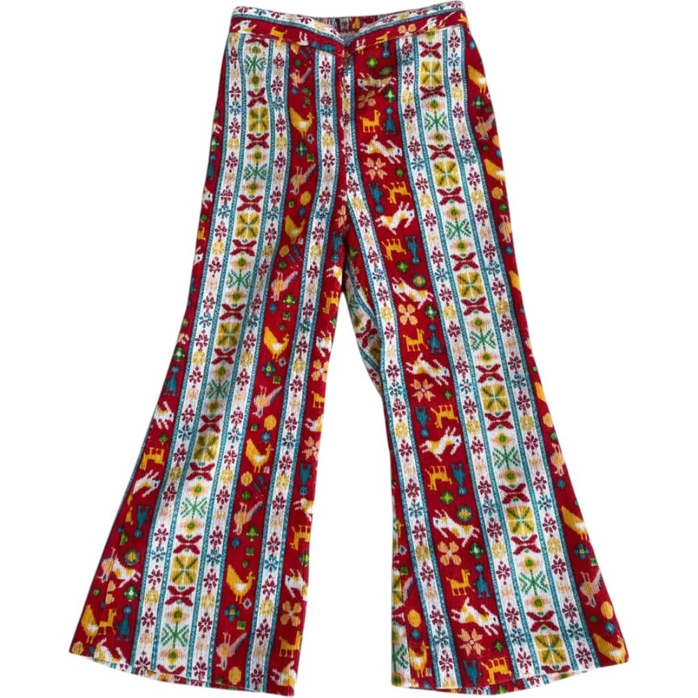 Vintage 1970s Girls 3T Bell Bottoms Corduroy Animal Print Stretch Waist Pants